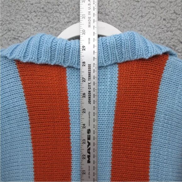 Tach Linette Stripe Sweater Sz L Rust Red Aqua Blue Coastal Grandpa Prep Sporty - Picture 8 of 14